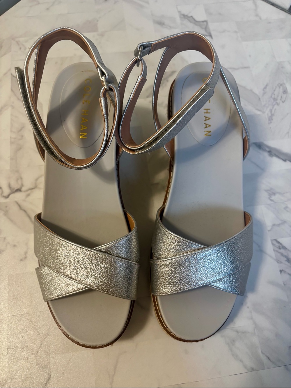 Cole Haan Silver Leather Ankle-Strap Sandals 7.5B